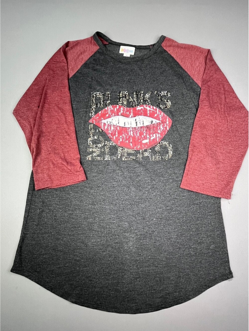 LuLaRoe Live Not Dead Graphic Raglan Top Gray Pink Size S